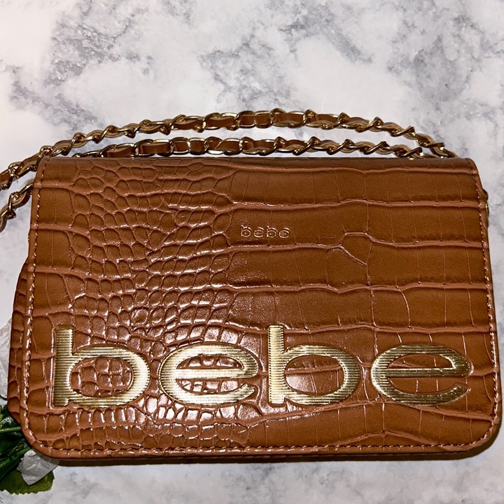 Bebe Fabiola Stamped Crocodile Crossbody Mini/Hand Bag Camel Brand - Picture 3 of 11
